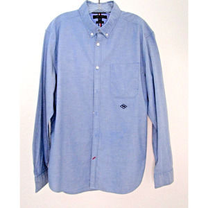 Tommy Hilfiger Men's Shirt XL Slim Fit Shirt Blue Chambray Long Sleeve Logo